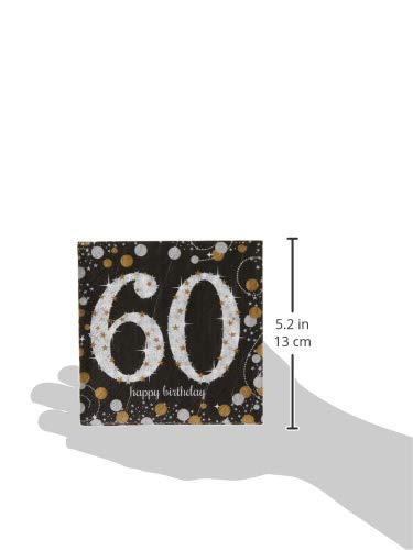 Sparkling Celebration 60Th Beverage Napkins (5'' X 5'') Packs Of 16 - Gold, Silver & Black Elegance - Perfect For 60Th Birthday