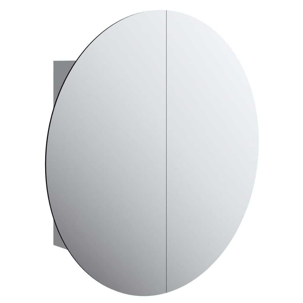 vidaXL Bathroom Cabinet with Round Mirror and LED String - Wall-Mountable, Engineered Wood construction, Gray - 21.3&quot;x21.3&quot;x6.9&quot;. Includes USB Cable.