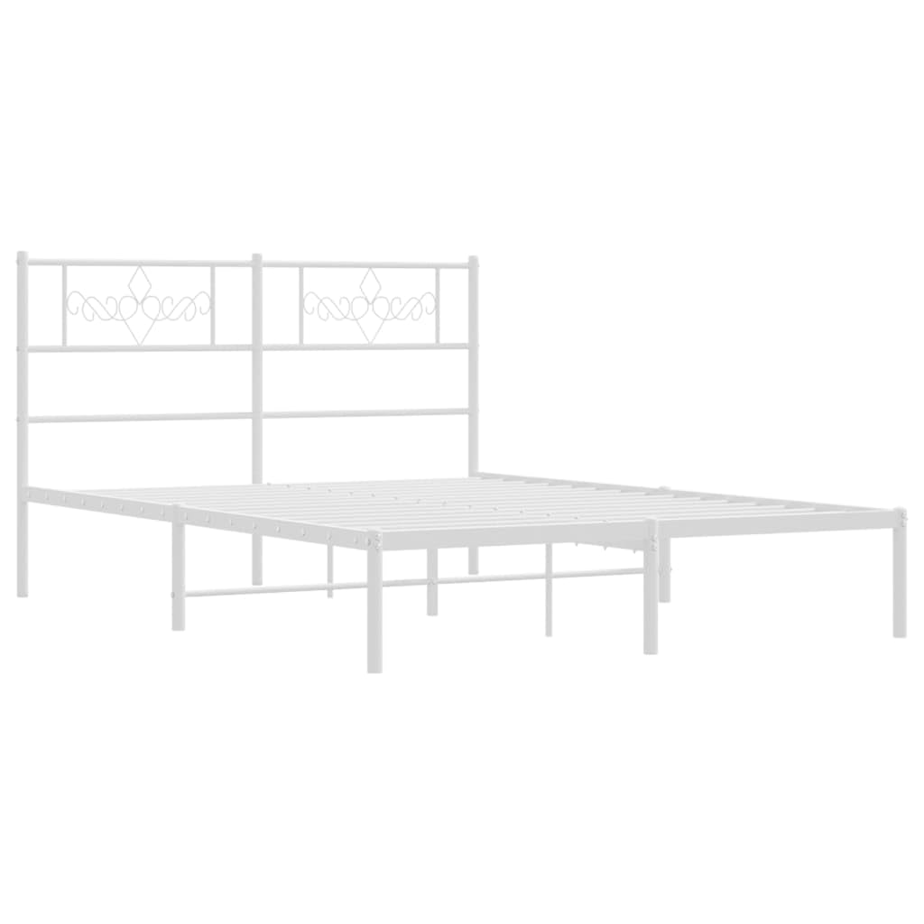 vidaXL Robust White Metal Bed Frame with Elegant Headboard, Extra Under-Bed Storage Space, Suitable for Mattress Size 53.1&quot;x74.8&quot;