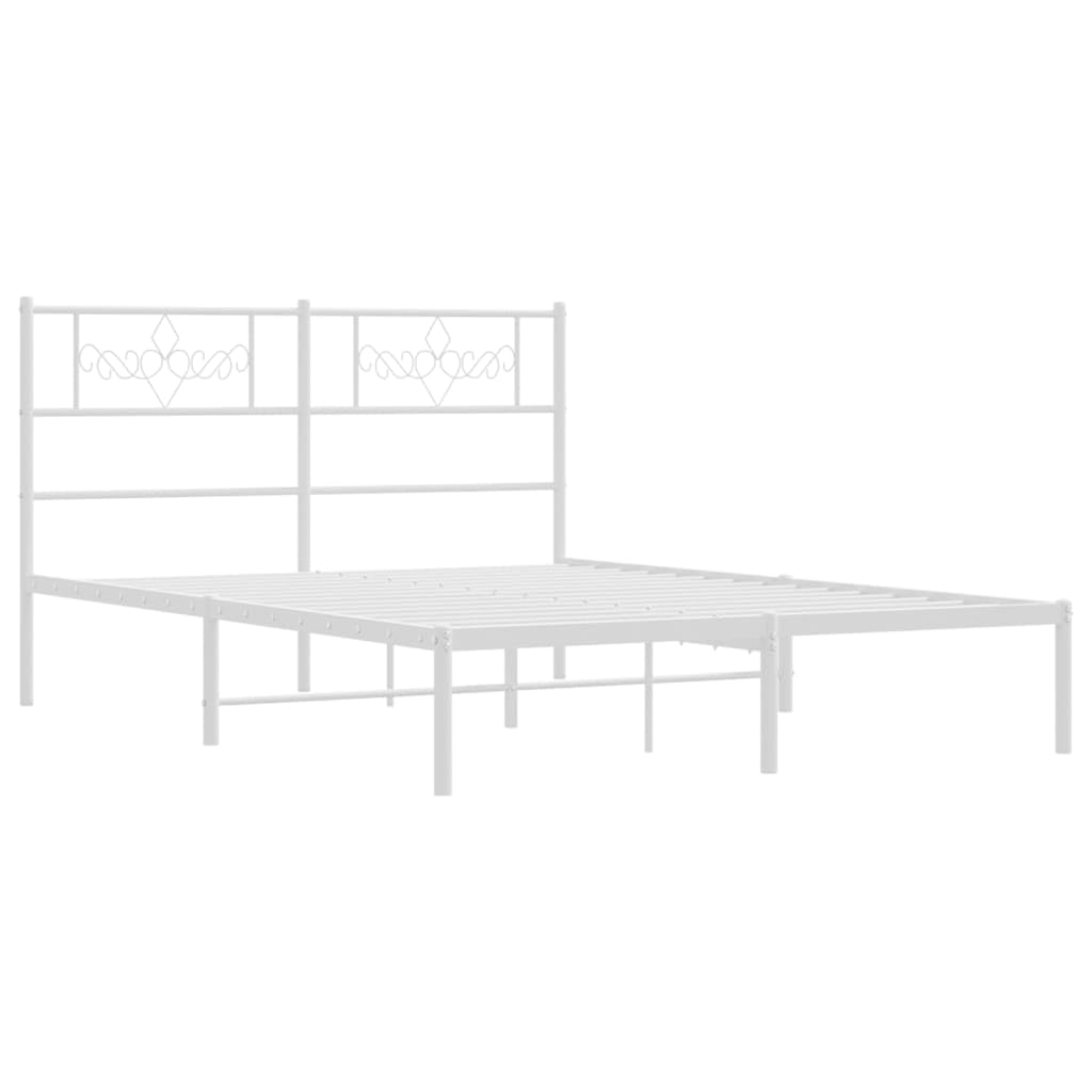 vidaXL 12 Inch Modern White Queen Bed Frame with Headboard, Sturdy Metal Platform Bed Frame & Slats, Extra Under Bed Storage, No Box Spring Needed, Without Mattress