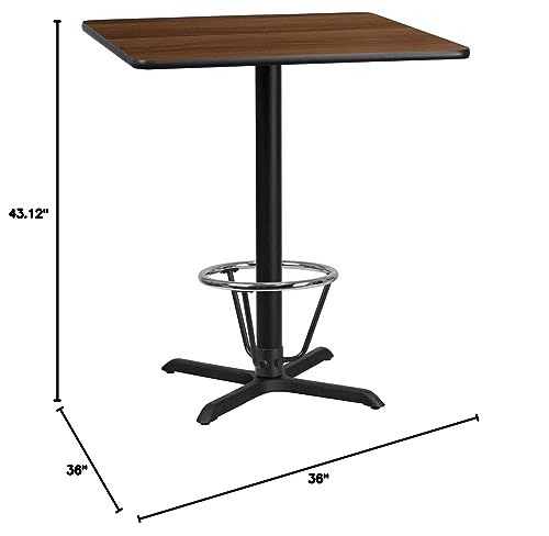 Flash Furniture Stiles 36'' Square Walnut Laminate Table Top With 30'' X 30'' Bar Height Table Base And Foot Ring