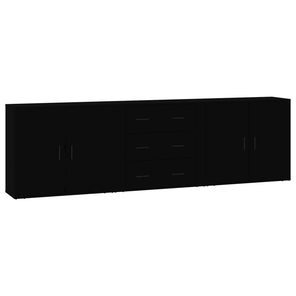 Vidaxl 3X Sideboards Living Room Furniture Cupboard Storage Cabinet Highboard Home Organiser Sideboard Cabinet Black Engineered Wood