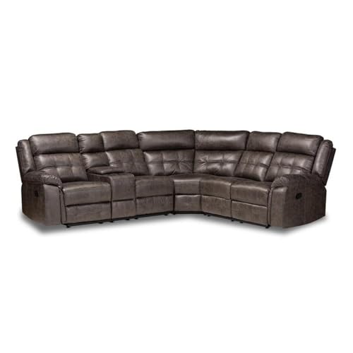 Baxton Studio Vesa Modern and Contemporary Grey Leather-Like Fabric Upholstered 6-Piece Sectional Recliner Sofa with 2 Reclining Seats