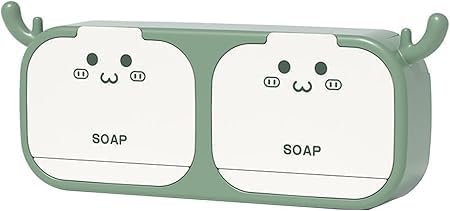 Vroxy Cute Cartoon Deer Antler Soap Holder  Wall Mounted Soap Box with Drain Tray, NoDrill Bathroom & Laundry Soap Organizer,