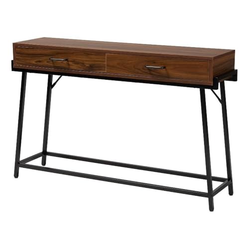 Baxton Studio Eivor Modern Industrial Walnut Brown Finished Wood and Black Metal 2-Drawer Console Table