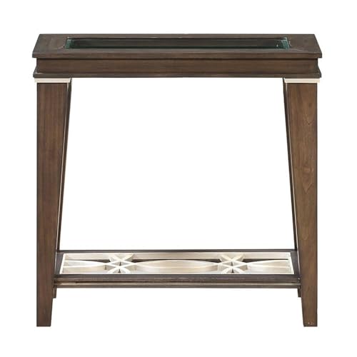 Acme Peregrine Glass Top Wooden Side Table with Bottom Shelf in Dark Brown