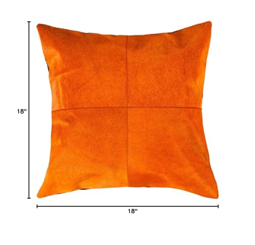 HomeRoots Cowhide, Microsuede, Polyfill 18' x 18' x 5' Orange Quattro Pillow