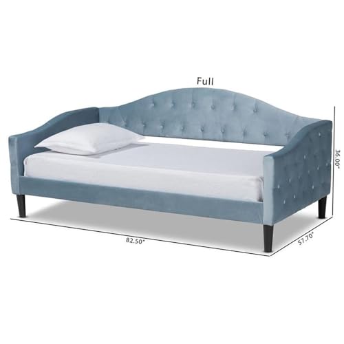 Baxton Studio Benjamin Modern and Contemporary Light Blue Velvet Fabric Upholstered and Dark Brown Finished Wood Twin Size Daybed