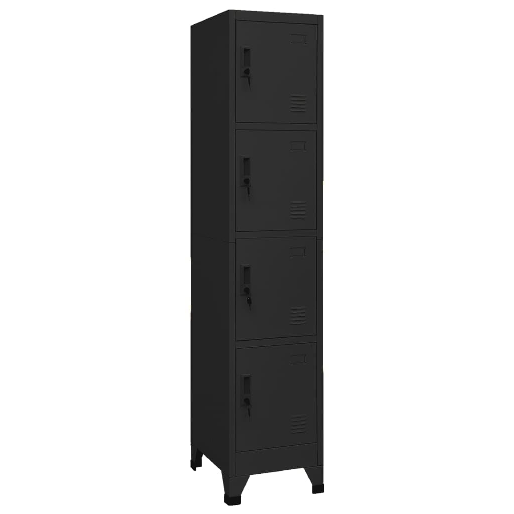 Vidaxl Locker Cabinet Black | 15'X17.7'X70.9' | Steel | 4 Lockable Doors | Air Vents | Name Tag Holders | Perfect For Office,