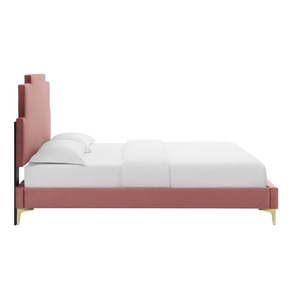 Modway MOD-6895-DUS Lindsey Performance Velvet Twin Platform Bed, Dusty Rose
