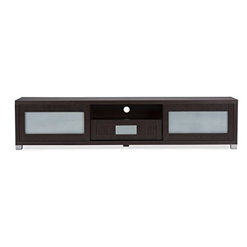 Baxton Studio Wholesale Interiors Gerhardine Wood TV Cabinet with 2 Sliding Doors and Drawer, 70', Dark Brown