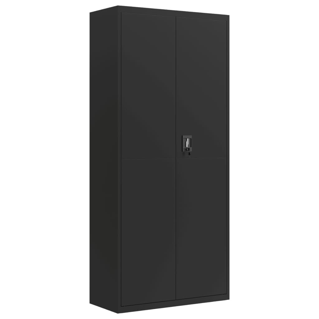 vidaXL File Cabinet Lockable Storage Filing Cabinet with Doors Black Steel