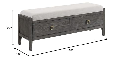 Intercon Portia 58&quot; Wide Bedroom Storage Bench, Brushed Brindle