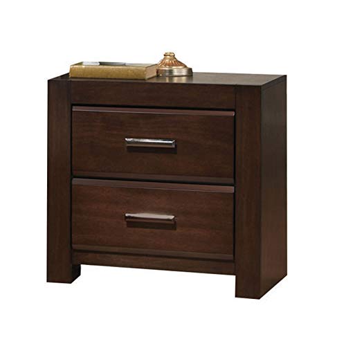 Acme Oberreit Square Wood 2-Drawers Bedroom Nightstand In Walnut