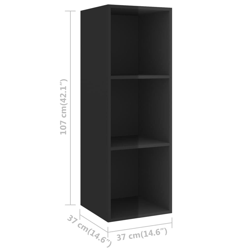 vidaXL Wall-Mounted TV Cabinets, Set of 2, High-Gloss Black, Engineered Wood, Flexible Design, Ample Storage Room, Easy Assembly Required