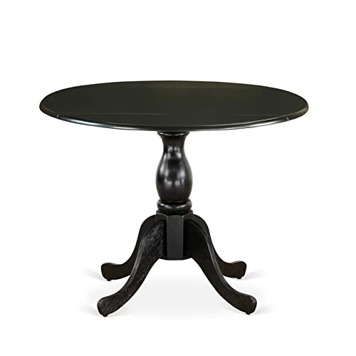 East West Furniture Dst-Blk-Tp Dublin Kitchen Dining Table - A Round Solid Wood Table Top With Dropleaf & Pedestal Base, 42X42 Inch, Multi-Color