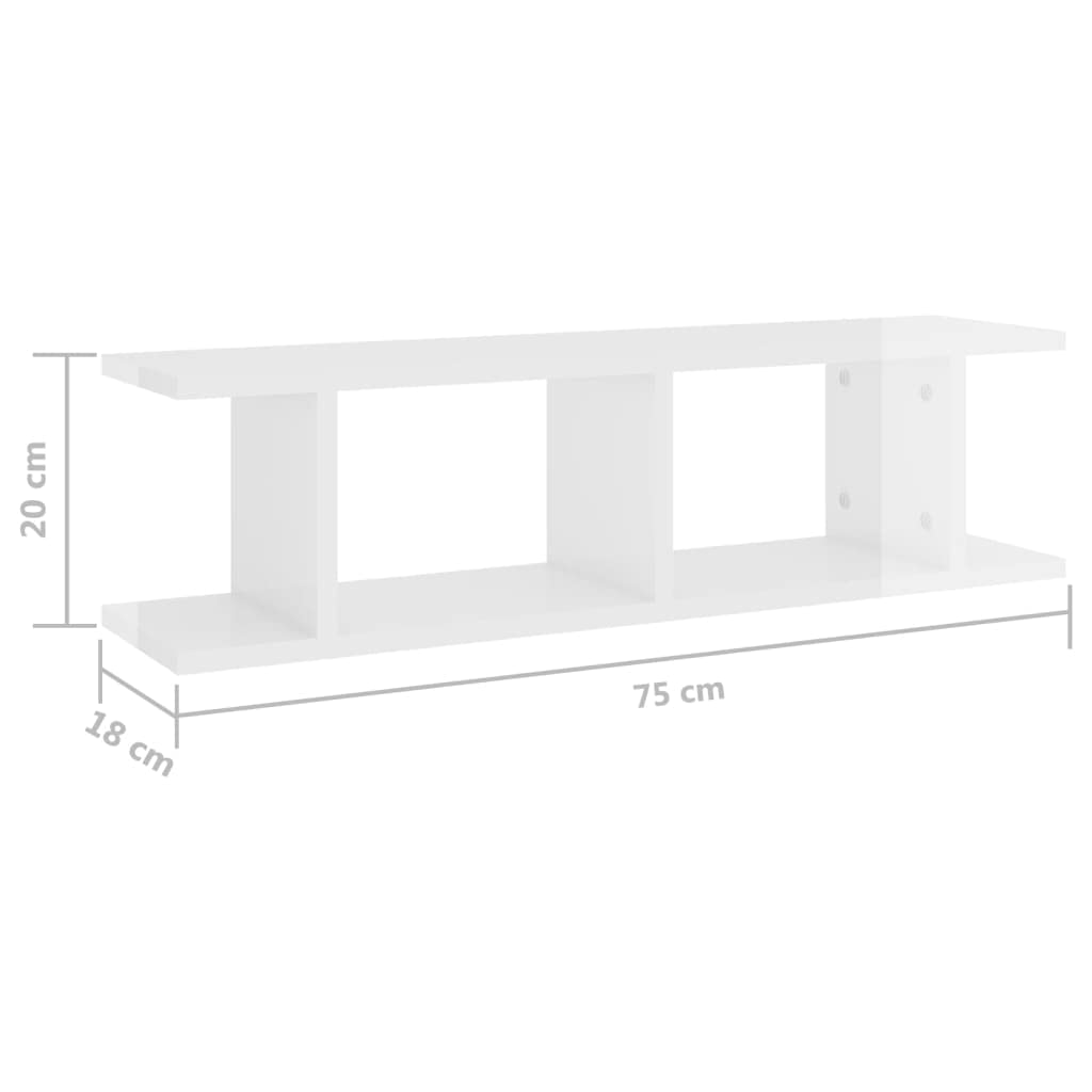 Wall Shelves 2 pcs High Gloss White 78x18x20 cm Engineered Wood
