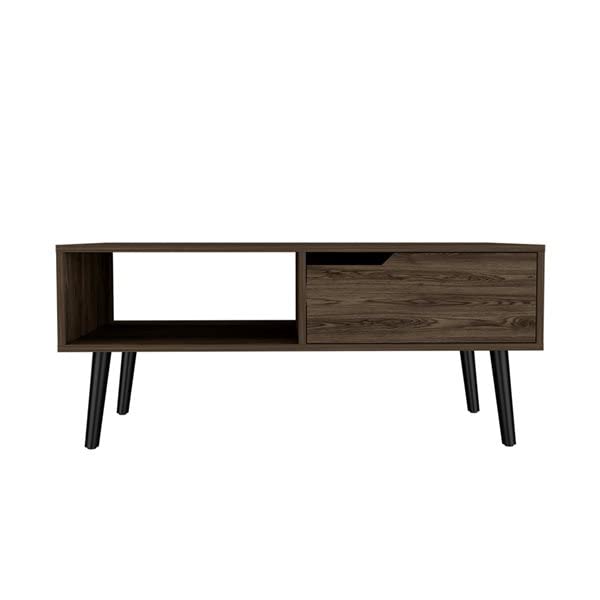 HomeRoots 40&quot; Dark Walnut Rectangular Coffee Table with Drawer and Shelf