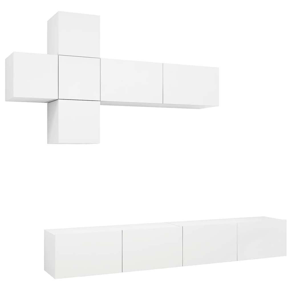 vidaXL TV Cabinet Set 7 Piece Home Living Room Bedroom Furniture HiFi Stereo Cabinet TV Stand Media Unit Entertainment Center Engineered Wood White