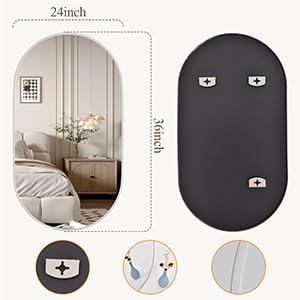 Protylctaster Oval Bathroom Mirror,24X36'' Silver Mirror,Wall Mirror,Bathroom Mirror Oval,Pill Shaped Mirror,Entryway Mirror (Si