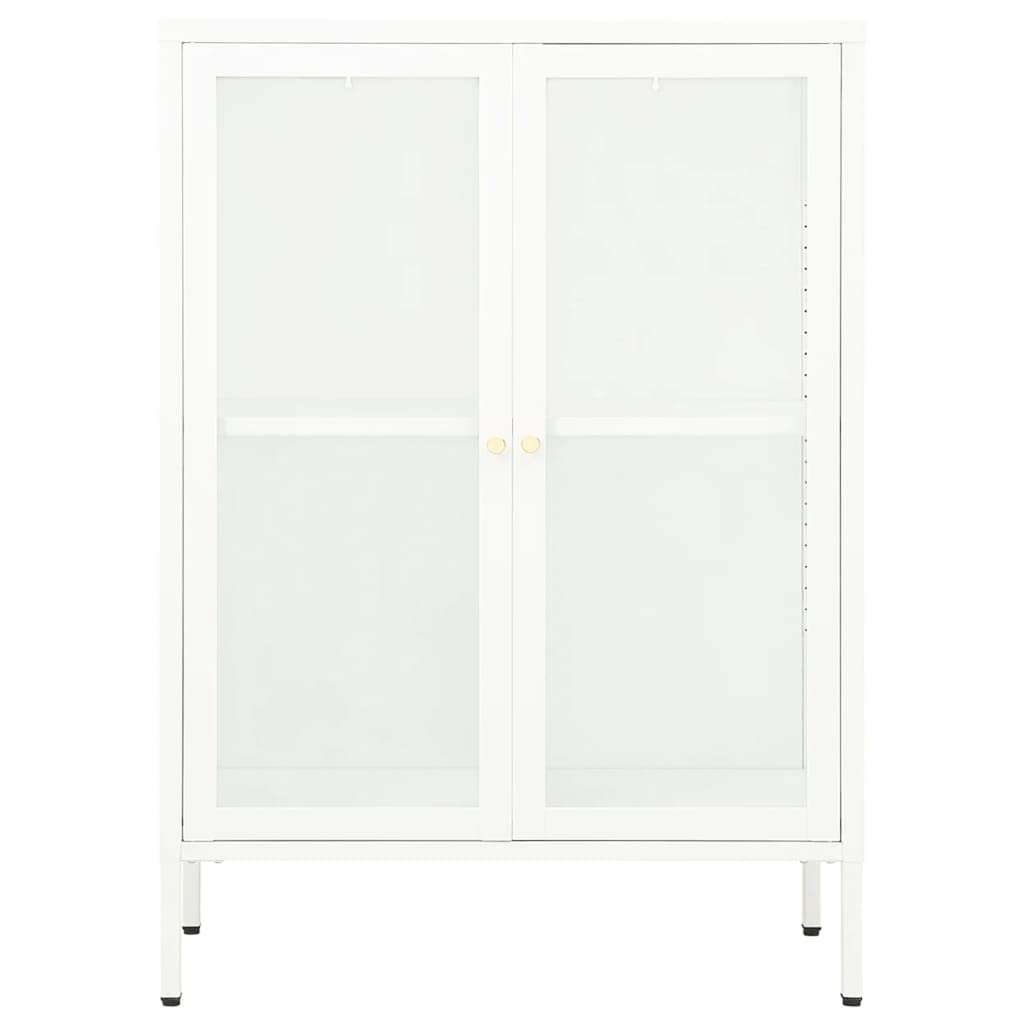 vidaXL Modern Sideboard in White - Steel and Glass Storage Cabinet with Adjustable Shelf and Compartmented Glass Door.