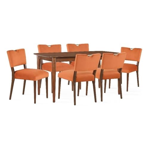 Comfort Pointe Bonito Burnt Orange Velvet 7-Piece Dining Set in Walnut Wood Finish
