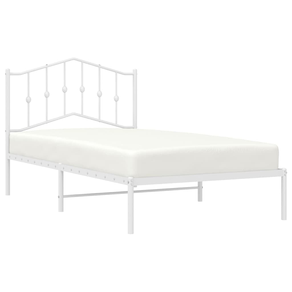 vidaXL Metal Bed Frame - White, Modern Single Bed with Headboard and Under-Storage, Sturdy Steel Construction