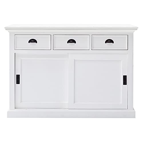 HomeRoots Mahogany, Medium-Density Fibreboard (MDF) Modern Farmhouse White Buffet Server with Sliding Doors