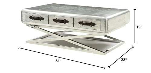 HomeRoots Aluminum, Top Grain Leath 51" X 33" X 19" Aluminum Coffee Table
