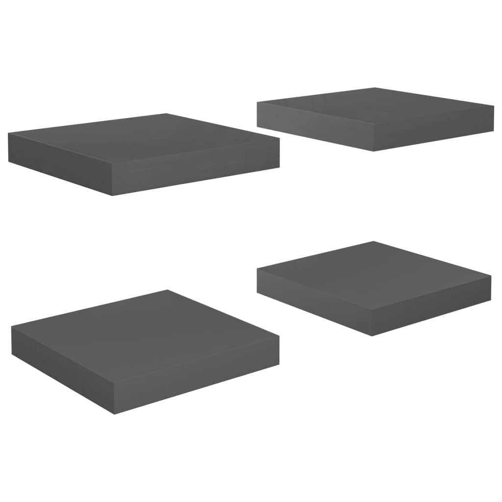 vidaXL Set of 4 - High Gloss Gray Floating Wall Shelves - Honeycomb MDF and Metal Frame - 9.1&quot;x9.3&quot;x1.5&quot;