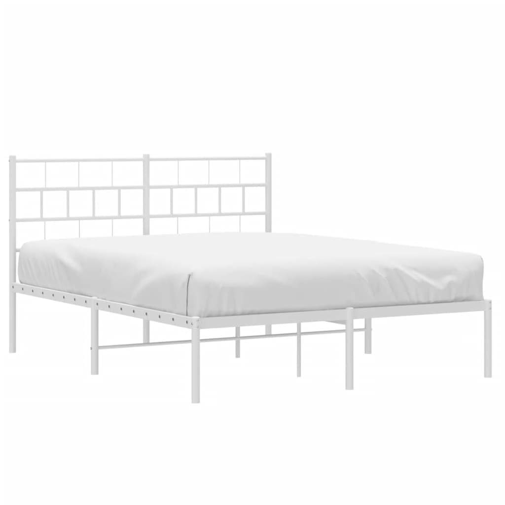 vidaXL 12-Inch White Metal Queen Bed Frame with Headboard, Heavy-Duty Slats Support with Under-Bed Storage for Modern Bedroom, No Box Spring Needed & Easy Assembly, No Mattress