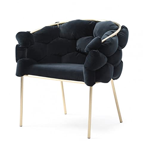 HomeRoots Black Geo Velvet and Brushed Brass Velvet Dining Chair