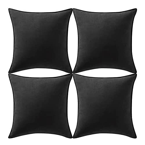 Fancy Homi 4 Packs Black Decorative Throw Pillow Covers 18X18 Inch/45X45 Cm, Super Soft Faux Suede Decor Square Pillow Covers, S