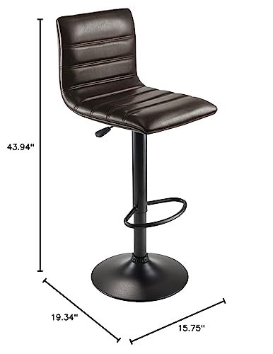 Ergode Wood Holly Adjustable Swivel Stool | Modern L-Shape Design | Height Adjustable | 360-Degree Swivel | Espresso Faux Leather Seat | Matte Black Base | Perfect for Kitchen or Basement Bar