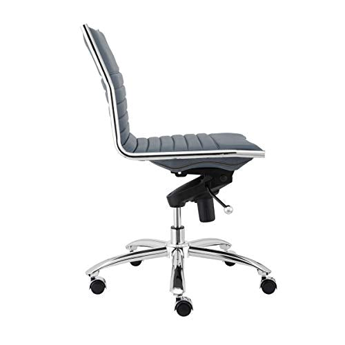 HomeRoots 26.38' X 25.99' X 38.19' Low Back Office Chair Without Armrests in Blue with Chromed Steel Base
