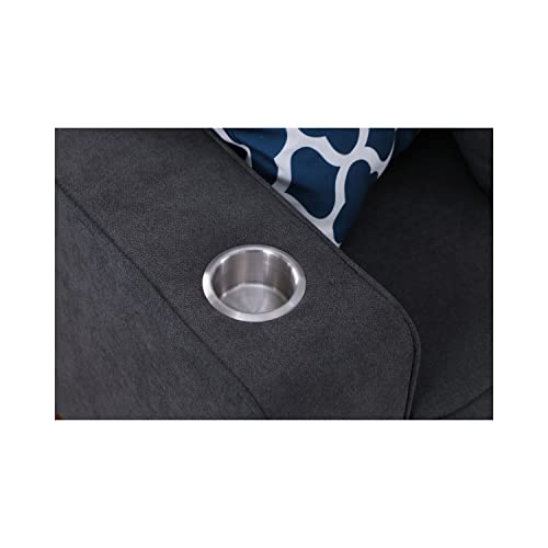 Lilola Home Cooper Stone Gray Woven Fabric Sectional Sofa Chaise with Cupholder