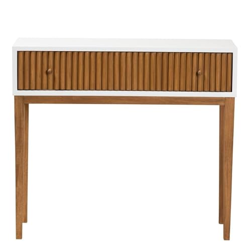 Baxton Studio Odile Mid-Century Modern Two-Tone Natural Brown and White Bayur Wood 1-Drawer Console Table Natural Brown/White/bayur Wood