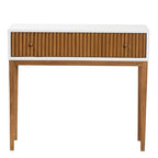 Baxton Studio Odile Mid-Century Modern Two-Tone Natural Brown and White Bayur Wood 1-Drawer Console Table Natural Brown/White/bayur Wood