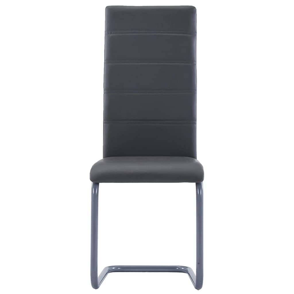 vidaXL Cantilever Dining Chairs Gray Faux Leather - Set of 4 - Modern Style - Comfortable High Back Support - Strong Tubular Steel Structure - Ideal for Dining Area and Office