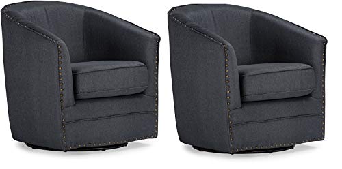 Wholesale Interiors Porter Classic Retro Fabric Upholstered Swivel Tub Chair, Grey (Set of 2)