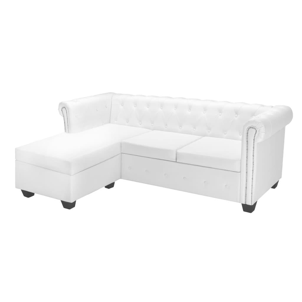 Vidaxl L-Shaped Chesterfield Sofa Artificial Leather White