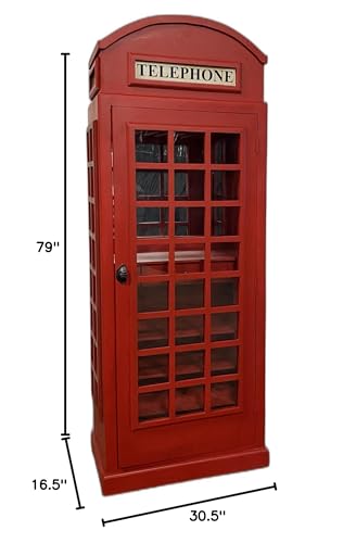 HomeRoots Vintage Red Wooden Phone Booth Bar Cabinet