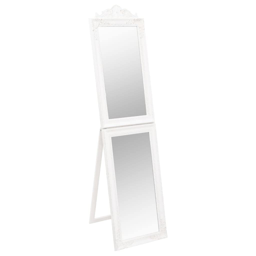 vidaXL Free-Standing Mirror - Foldable Glam Baroque Style Mirror | Elegant White Finish | Clear Glass Face for Natural Reflection | Ideal for Bedroom, Hallway, Dressing Room