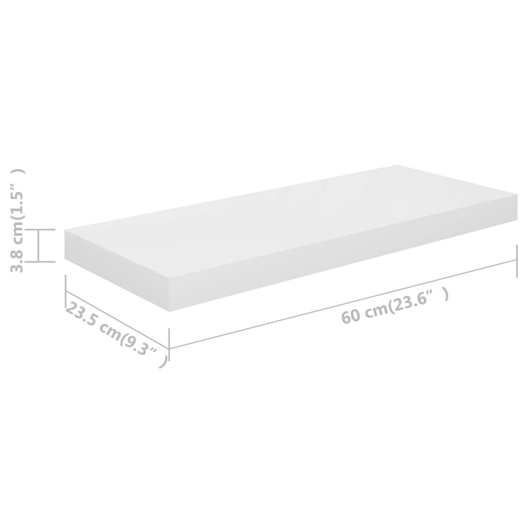 vidaXL Wall Shelves 2 Pcs, Floating Shelves, Display Shelves, Wall Mounted Shelves for Photo Frame Trophy Planter Pot, Modern, High Gloss White