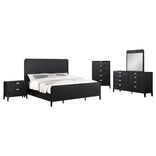 Coaster Home Furnishings Brookmead Transitional 5-Piece Bedroom Set California King Size Panel Bed Frame 60-inch Headboard Black 224711KW-S5