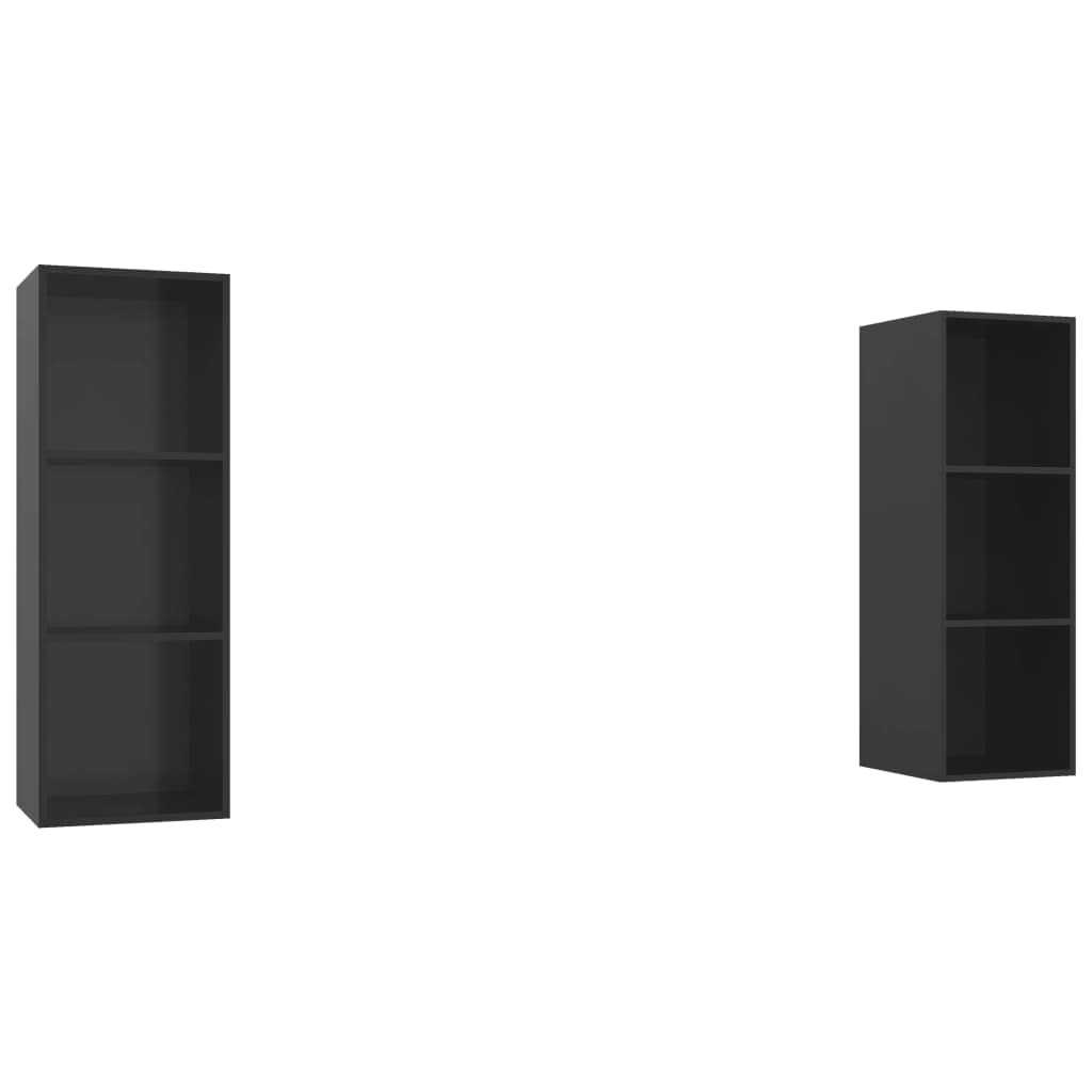 vidaXL Wall-Mounted TV Cabinets, Set of 2, High-Gloss Black, Engineered Wood, Flexible Design, Ample Storage Room, Easy Assembly Required