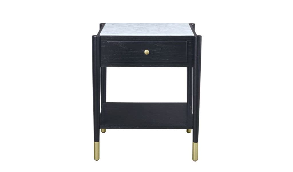 HomeRoots 24' Black and White Marble and Solid Wood Rectangular End Table