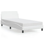 vidaXL Elegant White Faux Leather Bed Frame with Waved Design and Headboard - 39.4"x74.8" - Durable & Stain-Resistant Material, Supportive Plywood Slats, Easy Assembly for Bedroom Comfort