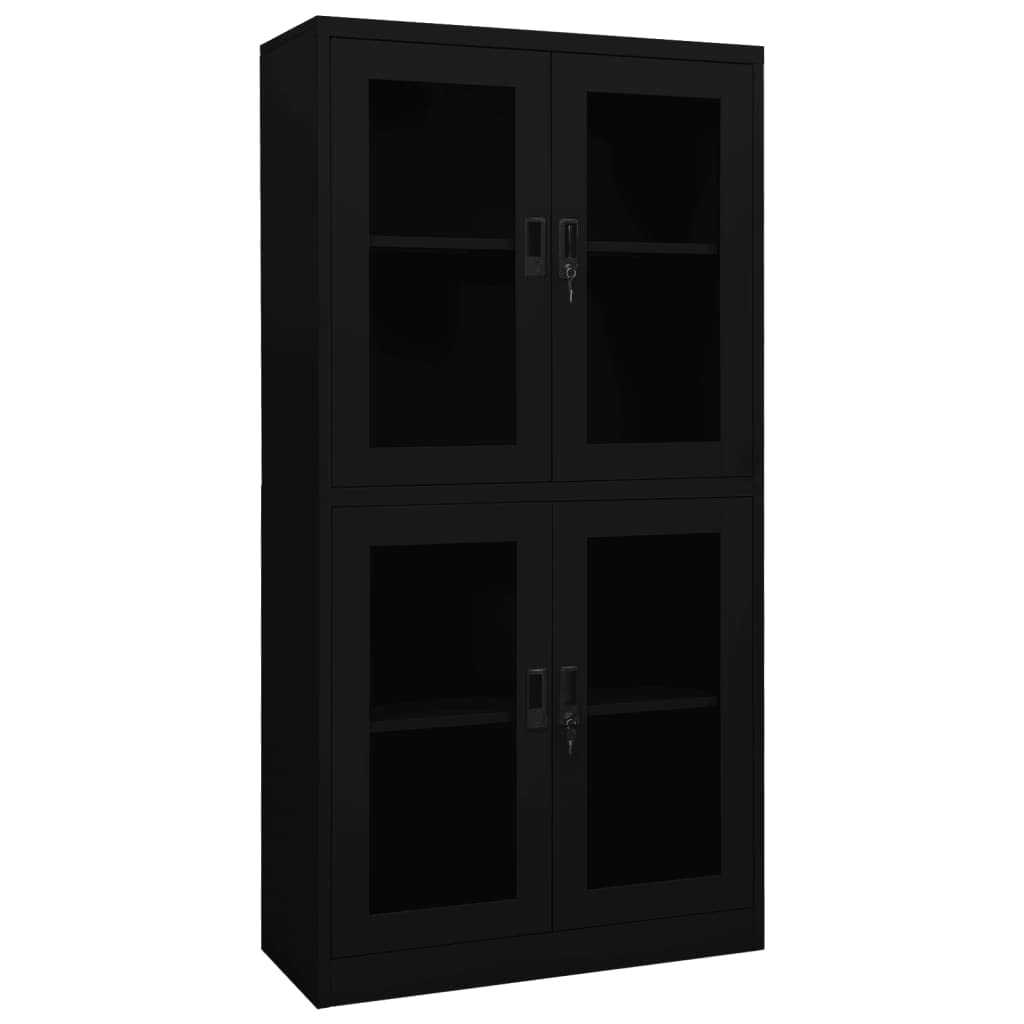 NusGear Office Cabinet Black 35.4&quot;x15.7&quot;x70.9&quot; Steel and Tempered Glass-N5940