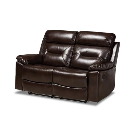 Baxton Studio Byron Modern and Contemporary Dark Brown Faux Leather Upholstered 2-Seater Reclining Loveseat